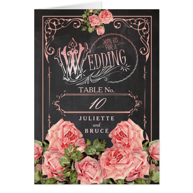 Vintage Wedding Chalkboard - Tischnummer Card (Vorne)