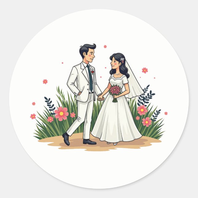 Vintage Wedding Couple Sticker (Vorderseite)