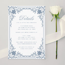 Vintage Wedding Details Dusty Blue Script Weiß Begleitkarte
