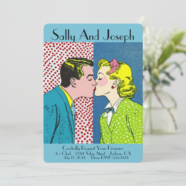 Vintage Wedding Einladung, Retro, Pop Art 50s Einladung (Stehend Vorderseite)