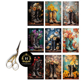Vintage Wedding Floral Cowboy Boots Decoupage Seidenpapier