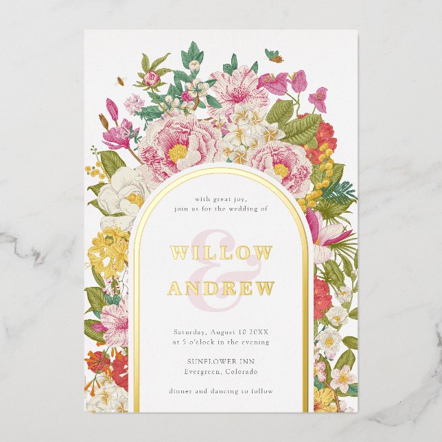 Vintage Wedding Foil Einladung (Vorderseite)