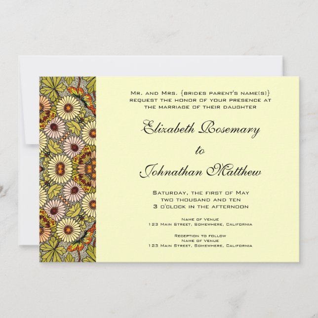 Vintage Wedding, Garden Blume Blumenschmetterlinge Einladung (Vorderseite)
