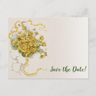 Vintage Wedding, Gelbe Buttercup Blume und Bienen Ankündigungspostkarte