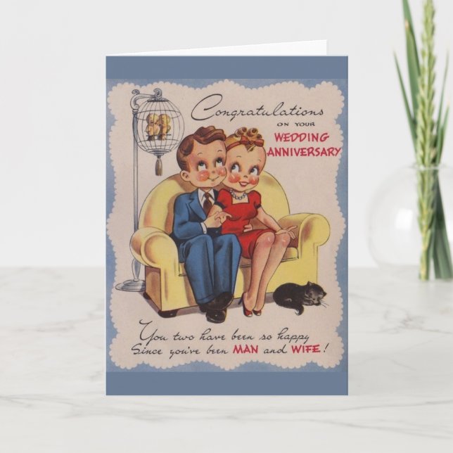 Vintage Wedding Jubiläumsgrüßkarte Karte (Vorderseite)