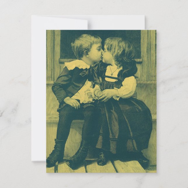 Vintage Wedding, Kinder Küssen Save the Date Einladung (Vorderseite)