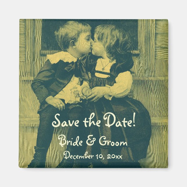 Vintage Wedding, Kinder Küssen Save the Date Magnet (Vorne)