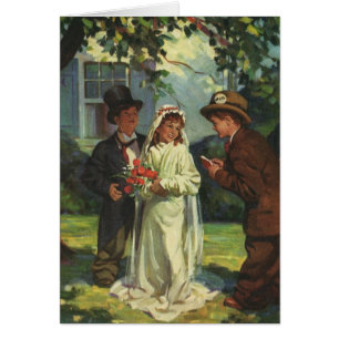 Vintage Wedding, Kinder vorgeben Braut und Bräutig