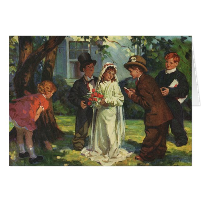 Vintage Wedding, Kinder vorgeben Braut und Bräutig (Vorderseite (Horizontal))