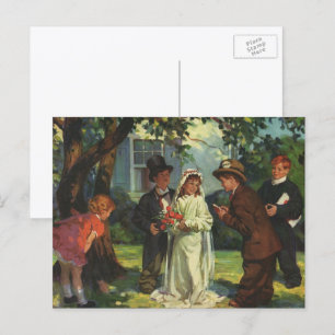 Vintage Wedding, Kinder vorgeben Braut und Bräutig Postkarte