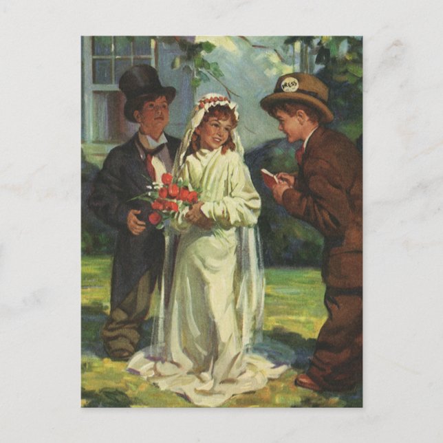 Vintage Wedding, Kinder vorgeben Braut und Bräutig Postkarte (Vorderseite)