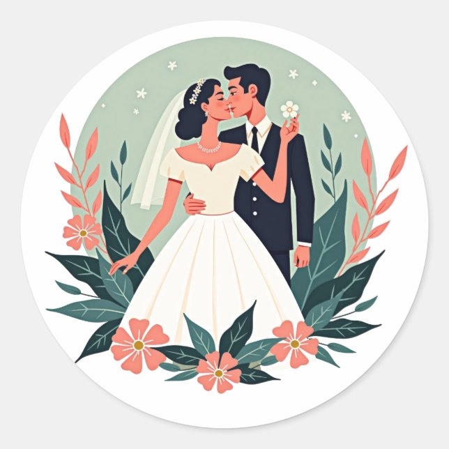 Vintage Wedding Kiss Sticker (Vorderseite)