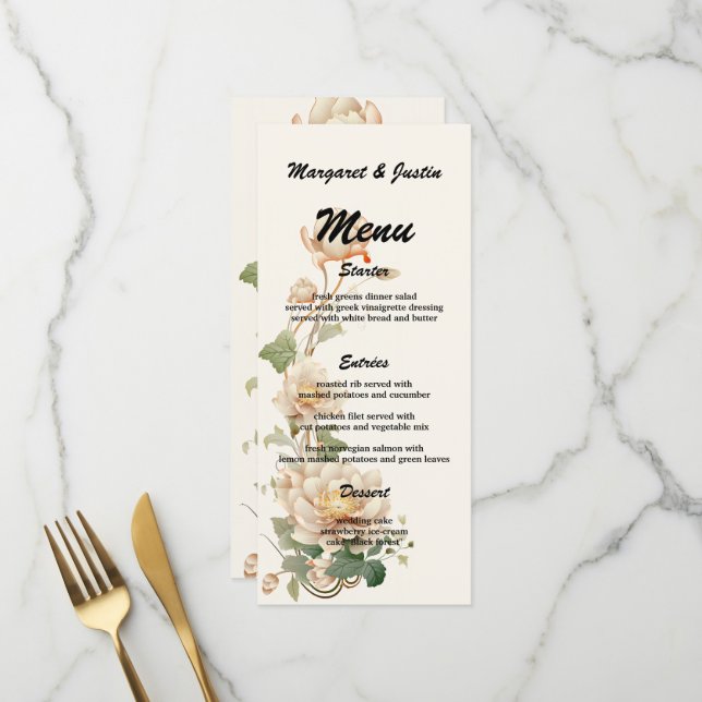 Vintage Wedding Lotus Blume Menükarte (Vorderseite/Rückseite Beispiel)