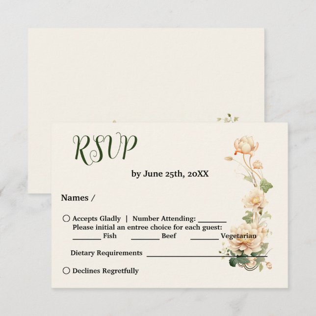 Vintage Wedding Lotus Blume RSVP Karte (Vorne/Hinten)