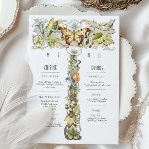 Vintage Wedding Menu & Drink Card Schmetterlingsmo Einladung