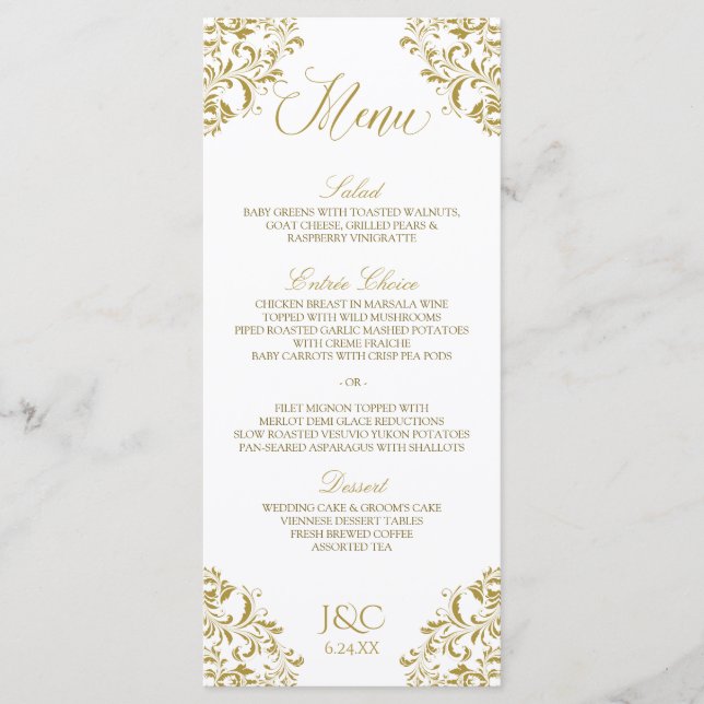 Vintage Wedding Menu | Nadine (Gold) Menükarte (Vorderseite)