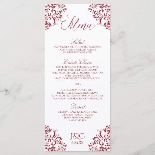 Vintage Wedding Menu | Nadine (rot) Menükarte (Vorderseite)
