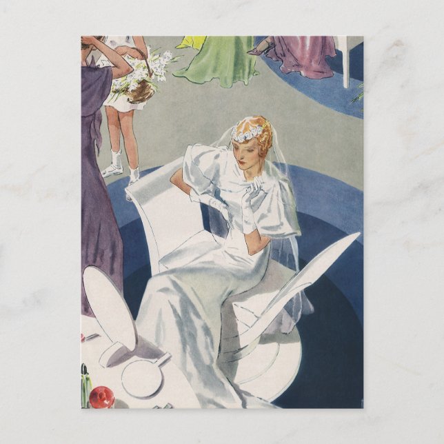 Vintage Wedding, Mid Century Modern Art Deco Postkarte (Vorderseite)