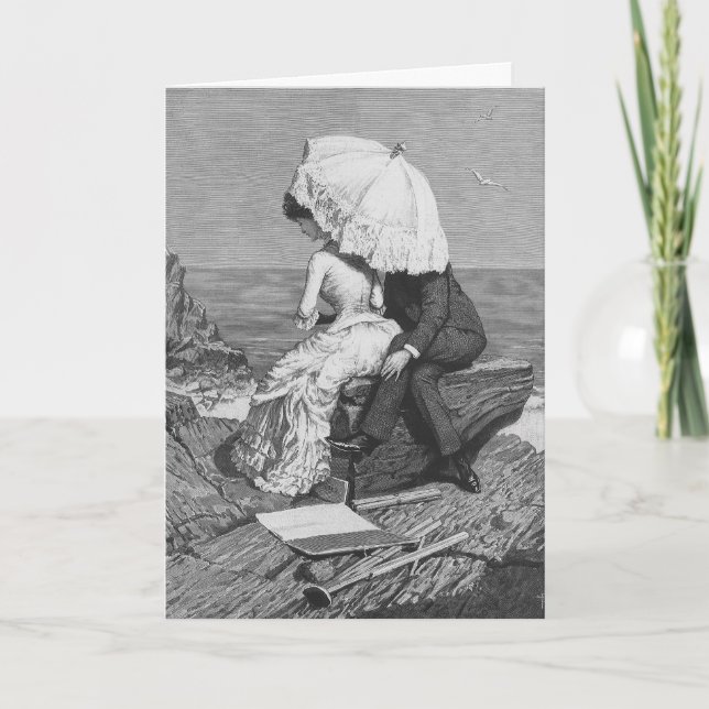 Vintage Wedding, Neuauflage am Strand Feiertagskarte (Vorderseite)