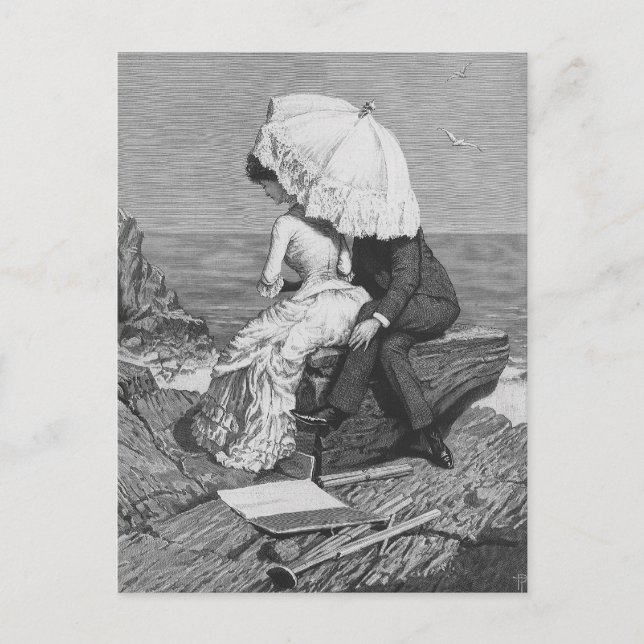 Vintage Wedding, Neuauflage am Strand Postkarte (Vorderseite)