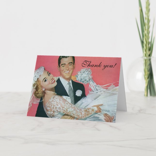 Vintage Wedding Newlyweds, Bride & Groom Danke (Vorderseite)
