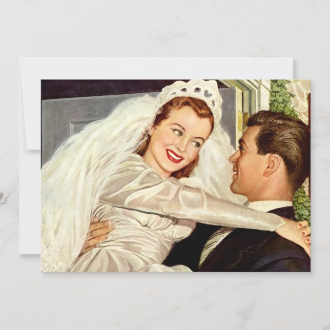 Vintage Wedding Newlyweds, Happy Bridge and Groom Ankündigung (Vorderseite)