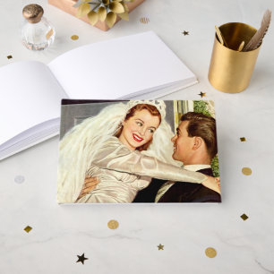 Vintage Wedding Newlyweds, Happy Bridge and Groom Gästebuch