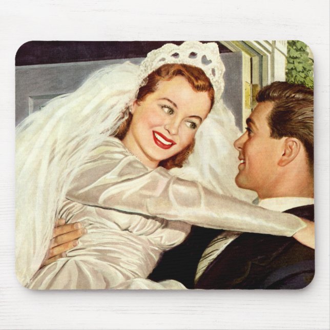 Vintage Wedding Newlyweds, Happy Bridge and Groom Mousepad (Vorne)