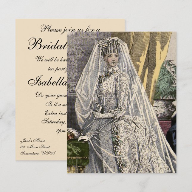 Vintage Wedding Portrait Brautparty Einladung (Vorne/Hinten)