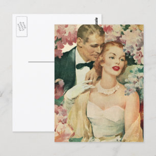 Vintage Wedding Portrait, Retro Bridge und Groom Postkarte