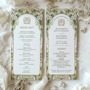 Vintage Wedding Programm Elfenbein, Grün & Gold