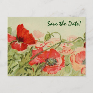 Vintage Wedding, Red Poppies Blume Save the Date Ankündigungspostkarte