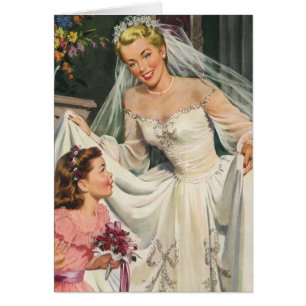 Vintage Wedding, Retro Bride with Flower Girl