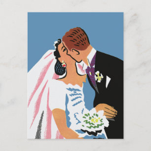 Vintage Wedding, Retro Bridge und Groom Kissing Postkarte