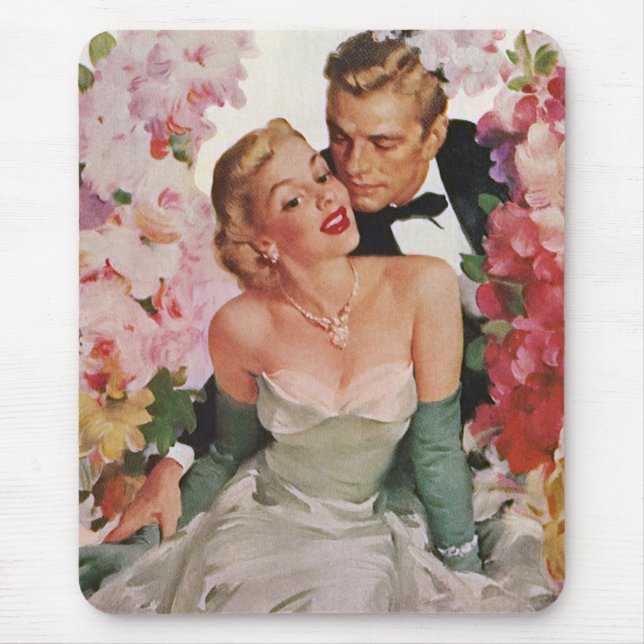 Vintage Wedding, Retro Bridge und Groom Newlyweds Mousepad (Vorne)