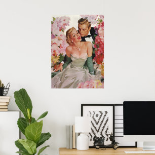 Vintage Wedding, Retro Bridge und Groom Newlyweds Poster