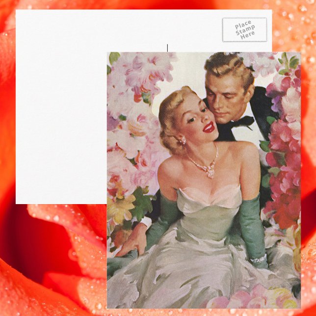 Vintage Wedding, Retro Bridge und Groom Newlyweds Postkarte (Von Creator hochgeladen)
