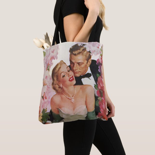 Vintage Wedding, Retro Bridge und Groom Newlyweds Tasche (Von Nahem)