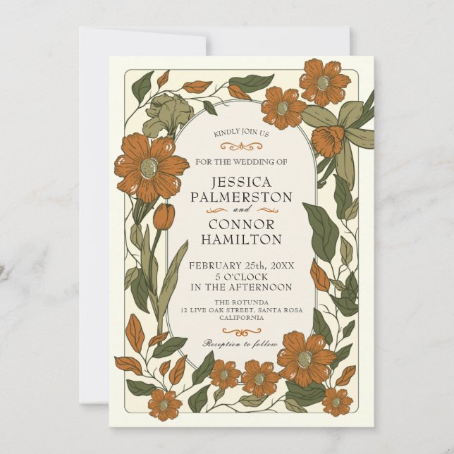 Vintage Wedding rétro floral Invitation (Devant)