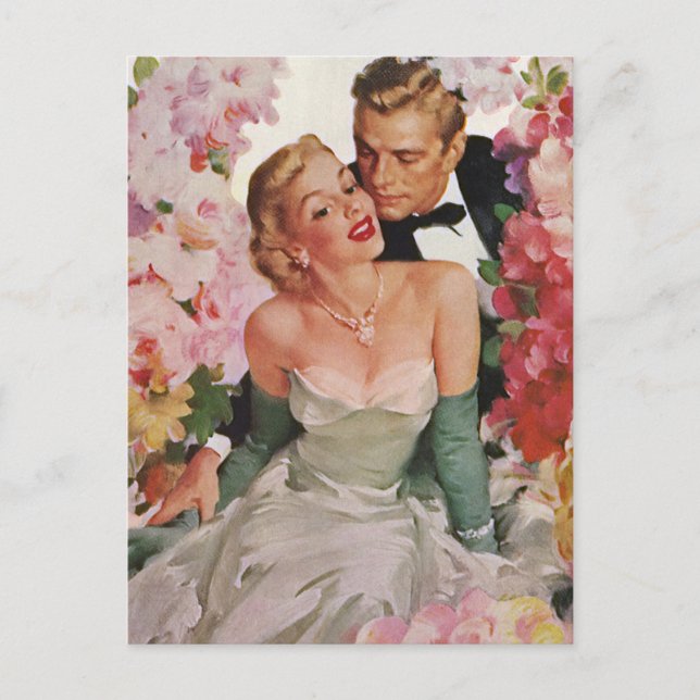 Vintage Wedding, Retro Newlyweds Save the Date Ankündigungspostkarte (Vorderseite)
