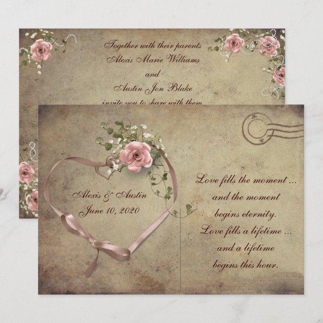 Vintage Wedding Rose Postkarte (Vorne/Hinten)