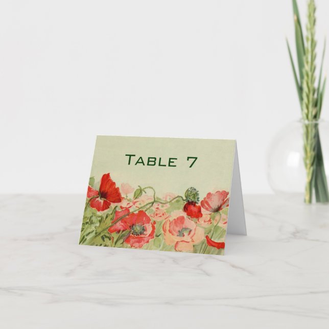 Vintage Wedding, Rote Mohn Blume Blumenwiese Dankeskarte (Vorderseite)