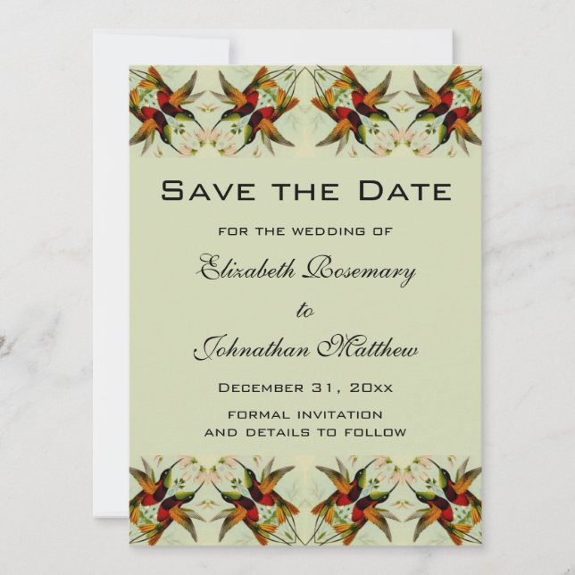 Vintage Wedding Save the Date Hummingbirds Blume (Vorderseite)