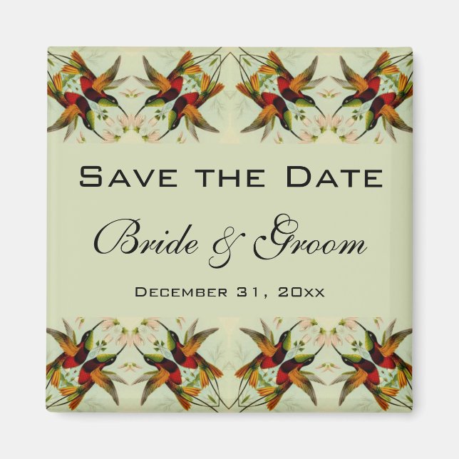 Vintage Wedding Save the Date Hummingbirds Blume Magnet (Vorne)
