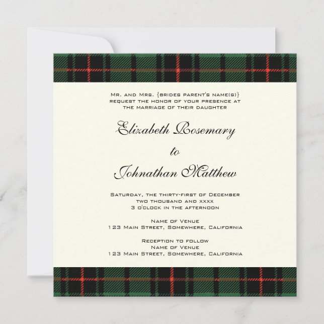 Vintage Wedding, Tartan Davidson Modernes Muster Einladung (Vorderseite)