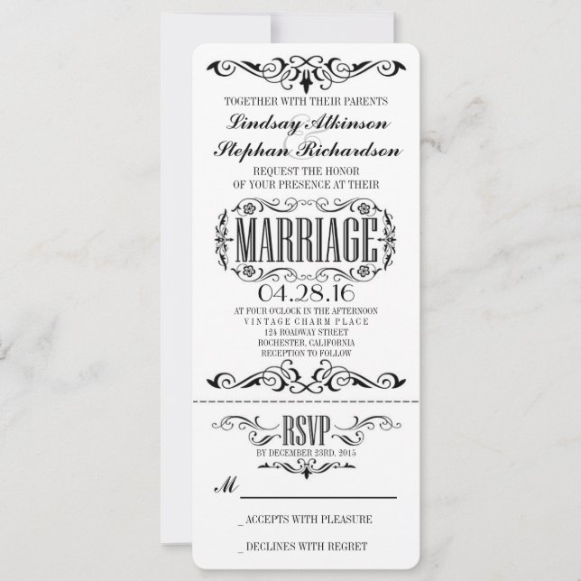 Vintage Wedding Ticket Einladung (Vorderseite)