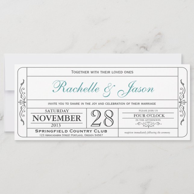 Vintage Wedding Ticket Einladung (Vorderseite)