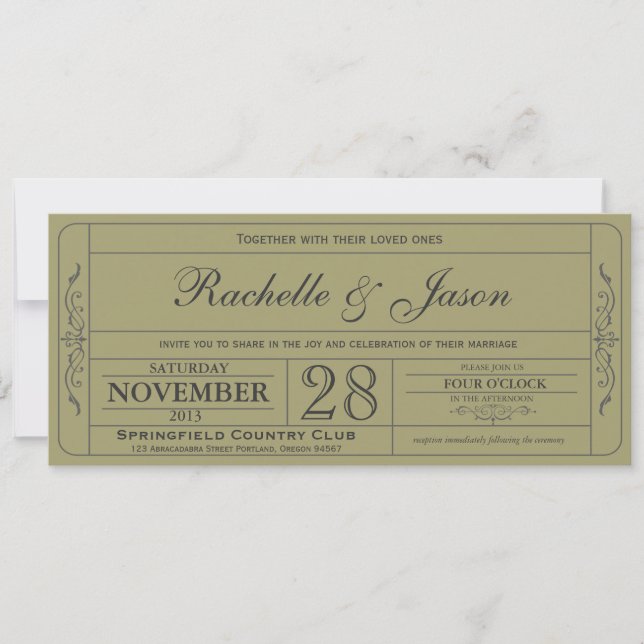 Vintage Wedding Ticket Einladung (Vorderseite)