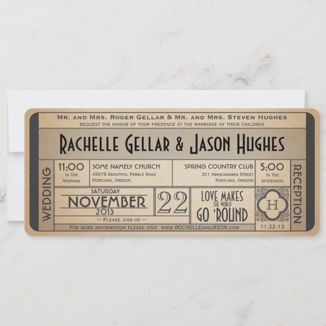 Vintage Wedding Ticket Einladung IV - Ära 40 II (Vorderseite)