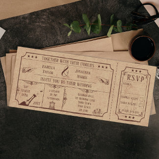 Vintage Wedding Ticket Einladung mit angeschlossen